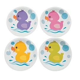 Fun Express Rubber Ducky Paper Dessert Plates - Duck Themed Tableware Paper Plates - Decoration Supplies for Baby Shower Bridal Shower Wedding - Tableware Supplies - 8 Pieces