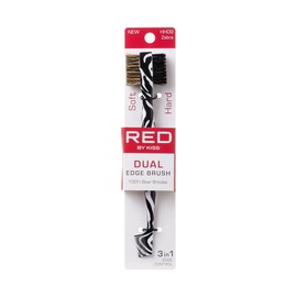 RED by Kiss Dual Edge Brush 3 in 1 Edge Brush Comb Soft and Hard Board Bristles (Zebra)