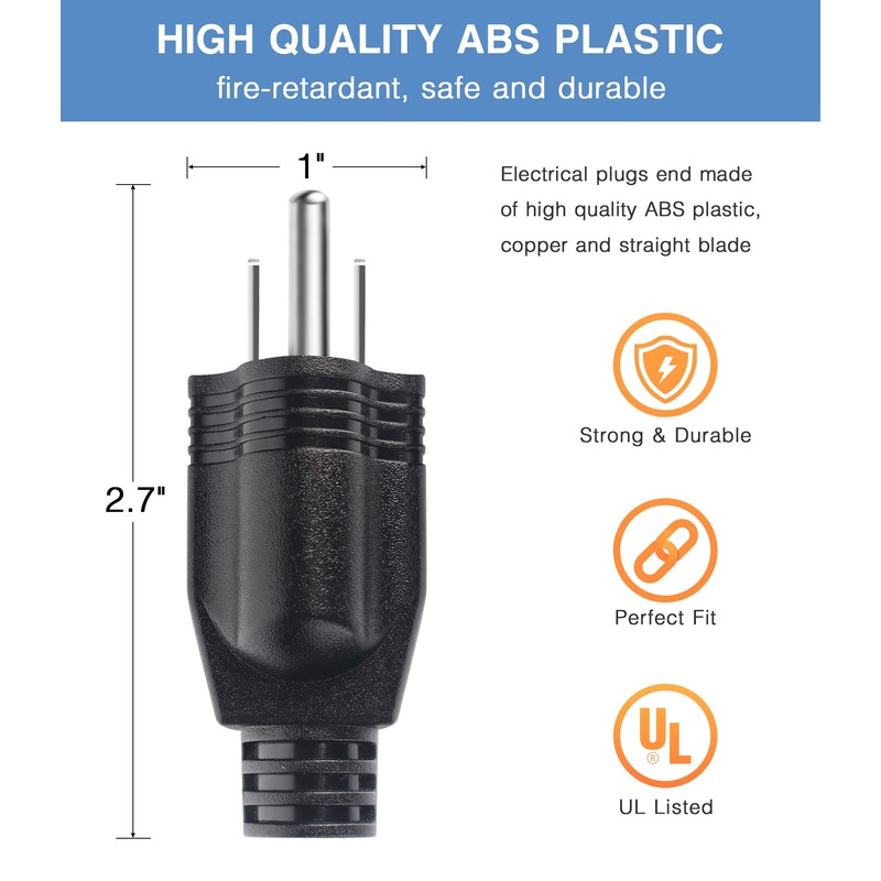 NEMA 5-15P Electrical Replacement Plugs End, Extension Cord Ends 125V
