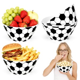 EVELOMO 4 Pack Large Soccer Ball Snack Bowls - 10 x 4.3 In Reusable Melamine Soccer Serving Bowl for Party, Game Day, Birthday, Tailgating & Sports Events (Soccer)