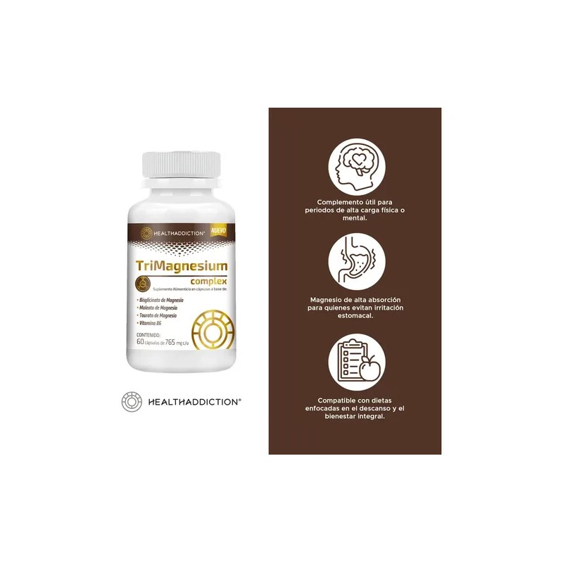 Healthaddiction Magnesio Complex Trimagnesium Suplemento Alimenticio Bisglicinato Malato Taurato Vitamina