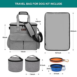 Modoker - Bolsa de viaje para perro, juego de viaje para perros y gatos para fin de semana, bolsa organizadora con bolsillos multifuncionales (gris)