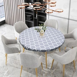Beenle-Icey Waterproof Round Tablecloth Elastic Edged Fitted Table Cover Wipeable Oil-proof Table Cloth for 43-55Inch Kitchen Dining Room Tabletop