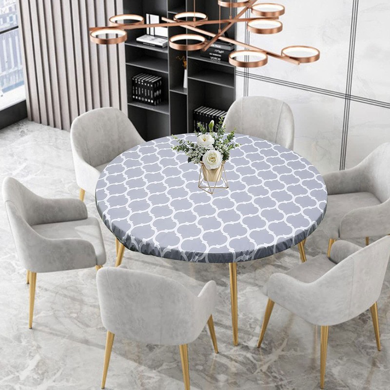 Beenle-Icey Waterproof Round Tablecloth Elastic Edged Fitted Table Cover Wipeable