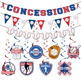 Concession Banner Baseball Party Decorations Red Blue White Baseball Banners Baseball Theme Swirls Sports Paper Garlands Pennant Concessions Party Sign Rookie Year 1st Birthday Decorations for Boys