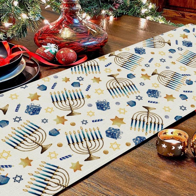 GAGEC Happy Hanukkah Table Runner Chanukah Menorah Decorations Jewish Traditional