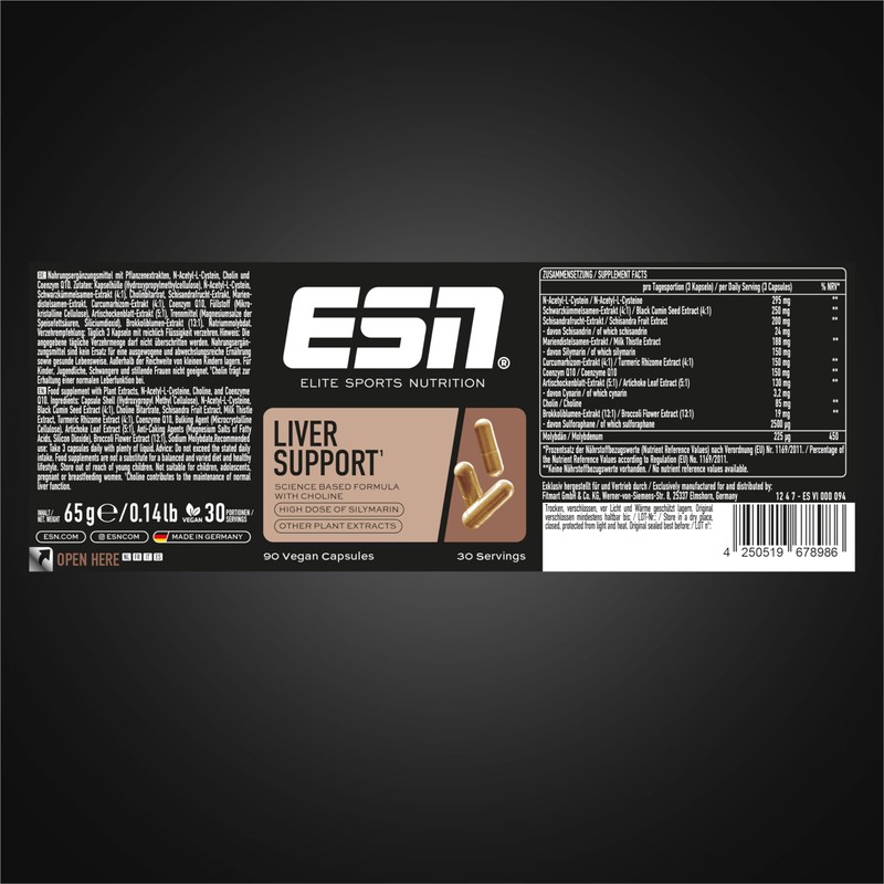 ESN Liver Support, 90 Kapseln, 30 Portionen, mit Pflanzenextrakten, Mariendistel,