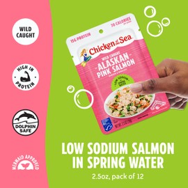 Chicken of the Sea Alaskan Pink Salmon, 2.5 oz. Packets (Box of 12), Wild Caught Salmon, Skinless & Boneless, Low Sodium