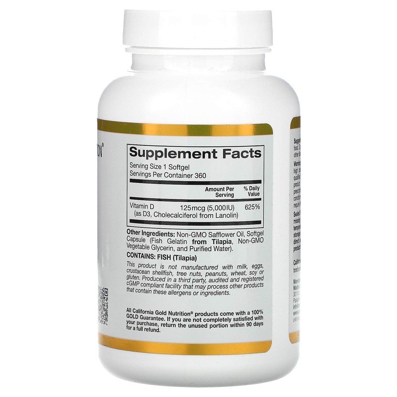 California Gold Nutrition Vitamin D3, 125 mcg (5,000 IU), 360