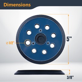 POWERTEC 5 Inch 8 Holes Hook and Loop Sander Pad, 4PK, 5 Inch Backing Plate Replacement for Makita 743081-8 743051-7, DeWalt DW4388, Porter Cable 151281-08, Hitachi 324-209 (46905)