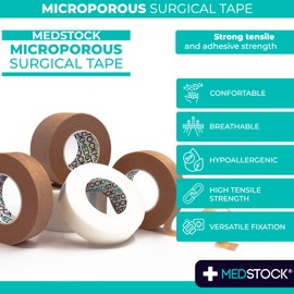 MEDSTOCK Premium Microporous Surgical White Tape, 2.5cm x 9.1m, 12 rolls/box, Latex-Free, Ideal for Dressing Fixation & Scar Management, Hypoallergenic, Breathable & Tearable