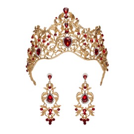 MERSADA Statement Women's Jewellery Set Tiara with Earrings Tiara Crown in Gold with Rhinestone Crystal Stone, Artificial stone