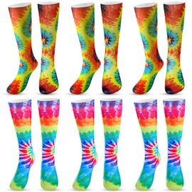 Xtinmee 6 Pairs Tie Dye Socks Kids Unisex Casual Pattern High Crew Socks Long Colorful Novelty Crazy Tie Dye Socks Athletic Compression Socks for Kids Boys Girls School Soccer Baseball Softball