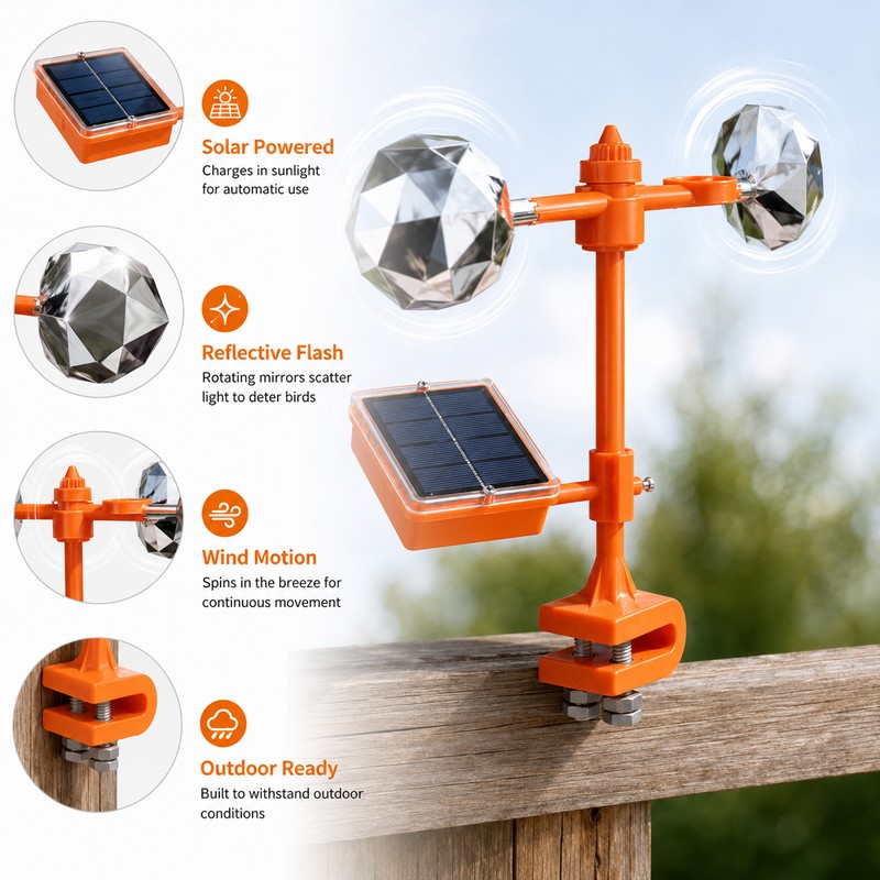 Solar Bird Repeller for Garden Protection – 3-in-1 Reflective Wind