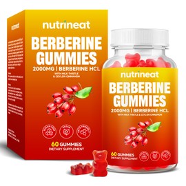 NutriNeat Berberine Gummies (60 Count), 2000mg High Potency Berberine Supplement, Plus Ceylon Cinnamon Chromium, Turmeric, Milk Thistle, ACV for Women & Men, Energy Boost & Metabolism Balanced