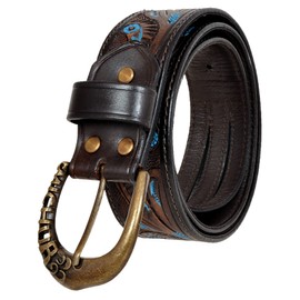 MICHUR Luis Leather Belt for Men, Leather Belt for Women, Leather Belt, Brown with Blue Accents and Beautiful Pattern, Leather, Various Sizes Available, Brown - Blue, 110x4 cm