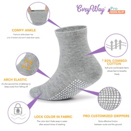 CozyWay Non Slip Toddler Socks 12 Pairs with Grip for Boys Girls Baby Infants Kids Anti Skid Cotton Crew Socks