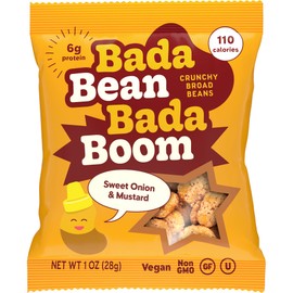 Enlightened Bada Bean Bada Boom - Plant-Based Protein, Gluten Free, Vegan, Crunchy Roasted Broad (Fava) Bean Snacks, 110 Calories per Serving, Onion & Mustard,1 Ounce (Pack of 24)