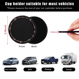 Kewucn 2 Pack Bling Car Cup Coaster, 2.75 Inch Rhinestone Silicone Auto Cup Holder Insert Coaster, Anti Slip Crystal Soft Rubber Cup Pad, Universal Vehicle Accessories for Women (Black&Pink)