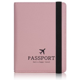 HCFGS Passport Cover, Vaccination Certificate Case, Faux Leather Passport Cover with RFID Blocker, Portable Passport Bag for Women and Men, Passport, Credit Cards, ID and Travel Documents, pink,