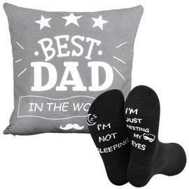 Neer Christmas Dad Gifts Set Include 17.72 x 17.72 Inch Cushion Cover Double Sided Throw Pillow Cover with Pockets, Black Socks for Men Daddy Birthday Father's Day Funny Gifts from Daughter Son