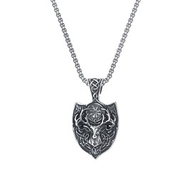 Deer Shield Necklace for Men, Hip Hop Deer Necklace, Norse Viking Celtic Deer Head Pendant Necklace with 23.6"Chain