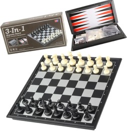 Elfclove3-in-1 Magnetic Chess Checkers and Backgammon Board Game for Children and Adults, Portable Folding Travel Set