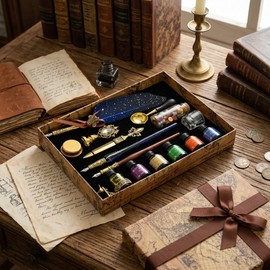 Feather Fountain Pen Set for Calligraphy Writing – Retro Style Dip Pen Kit with Wax Seal Stamp for Creative Journaling & Gifts