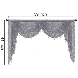 apott Grey Swag Valance for Windows Waterfall Valance Curtains Beaded Voile Swags Small Lace Drapes for Living Room Bedroom Party 59x 41 Inch