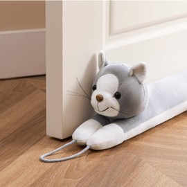 Sunolga Door Draft Stopper for Bottom of Door and Window, Weighted Cute Animal Seal Strip for Wind, Noise, Light, Dust, Door Snake and Sweep for Home Essentials Decorative, 32" Air Blocker, Gray Cat