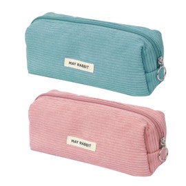 TAIHOBO Pencil Case for Girls Boys, Monochrome Pencil Cases, 2PCS Corduroy Canvas School Aesthetic Pencil Case for Women Men (Light Blue Gray, Pink Gray)