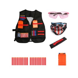 LUUFAN Zipper Tactical Vest Kit for NERF Guns with Reload Clips, Refill Darts, Wrist Band, Tactical Mask Protective Glasses for Girls Boys Kids Birthday Gift