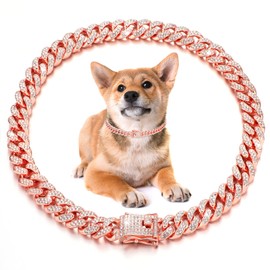 14inch Glitter Dog Chain Collar Rose Gold Silver Diamond Dog Collars Cuban Girl Dog Chains Necklace Puppy Pet Metal Link Chain with Buckle Pet Jewelry Accessories Chain for Small Medium Dogs Cats