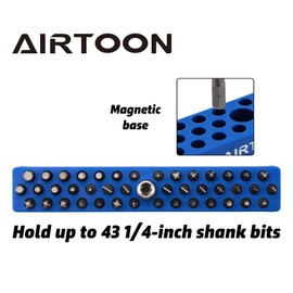 AIRTOON 1/4" Magnetic Hex Bit Holder, 43 Holes Bit Storage with Strong Magnetic Base, Magnetic Screwdriver Bit Organizer, Blue