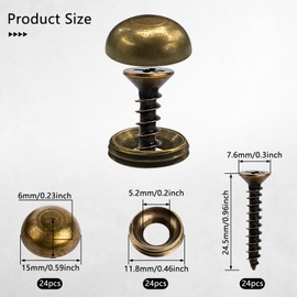 Brass Decorative Screws with Caps, 24Pcs 15mm Upholstery Tacks Self Tapping Screw Mirror Screws with Decorative Caps Screw Covers for Furniture Fixing, Painting Fixing, Mirror Fixing
