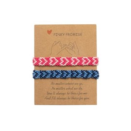 Kysin Chiys Heart Friendship Braided Bracelets Pinky Promise Pink Best Friends Distance Matching Adjustable Rope for Women Valentine Couple Family - Pink & Blue