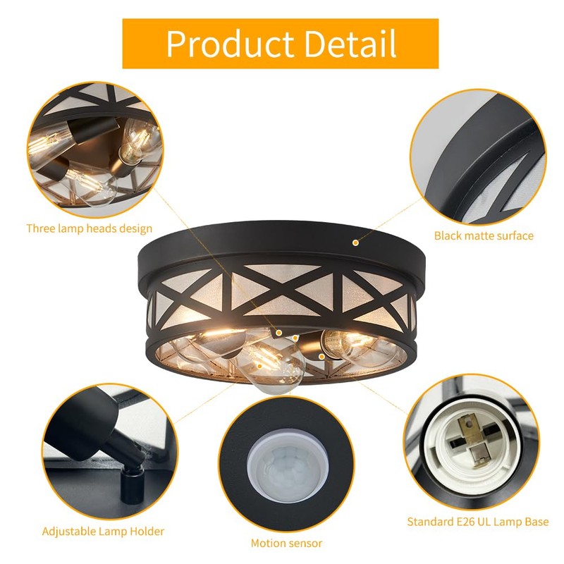 Yonhamph Motion Sensor Flush Mount Ceiling Light,3-Light Ceiling Light Fixture