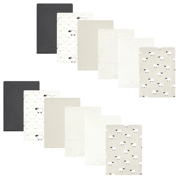 Hudson Baby Unisex Baby Flannel Burp Cloth 12pk, Taupe Sheep,
