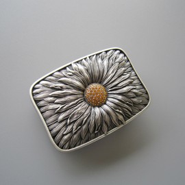 Vintage Silver Plated Rhinestones Blooming Daisy Bling Belt Buckle