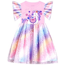 VIKITA Little Girls Summer Dresses Sleeveless White Horse Pink Sequins Party Dress for Kids Birthday Gift 3-8 Years SH4854, 6T