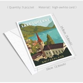 gaeaverse Lake Lucerne Switzerland Postcards Vintage Postcards with Envelopes 9pc/Set World Cities Greeting Cards for Business World Travel Landscape Postcard Decor Gift