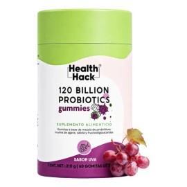 Probióticos en Gomitas, 120 Billones UFC con 14 Cepas, Inulina de Agave, FOS y Enzimas Digestivas, Sabor Uva, Suplemento Vegano Sin Azúcar Sin Gluten,