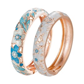 UJOY Colors Cloisonne Bracelet Handcraft Jewelry Enamel Bird Spring Hinge Women Girls Bangle Birthday Gifts Box 88A11-55C49 Light Blue