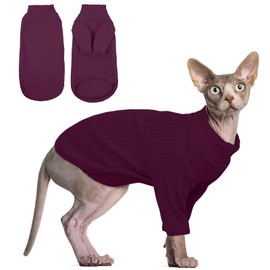 Hjyokuso Hairless Cat Sweater，Sphynx Cat Clothes，Kitten Clothes，Breathable Sweaters Cats, Kitten Pullover w/ Sleeves, Cat Jumpers Cats Only，Cat Clothes Sphynx，Cornish Rex，Devon Rex -XL，PurpleRed