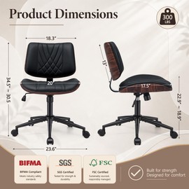 Armless Office Chair, Small Comfy Leather Desk Chair with Wheels