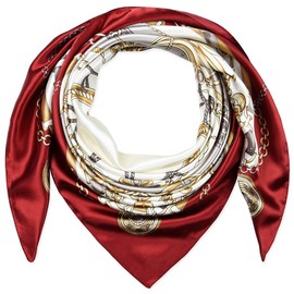 corciova 35 x 35 Womens Square Silk Hair Scarf Headscarf Wrap Maroon Light Grey Chain Curly Headband Tie Sleeping at Night