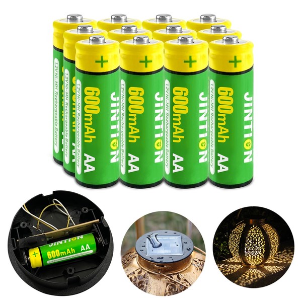 JINTION AA Rechargeable Solar Lights Batteries 600mah High Capacity 1.2V