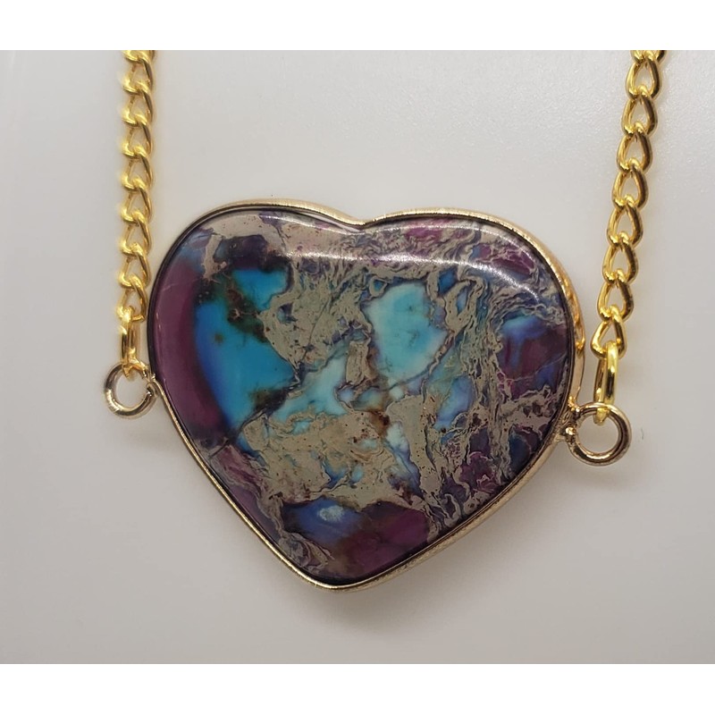 Heart Purple & Blue Sea Sediment Jasper Gold Necklace