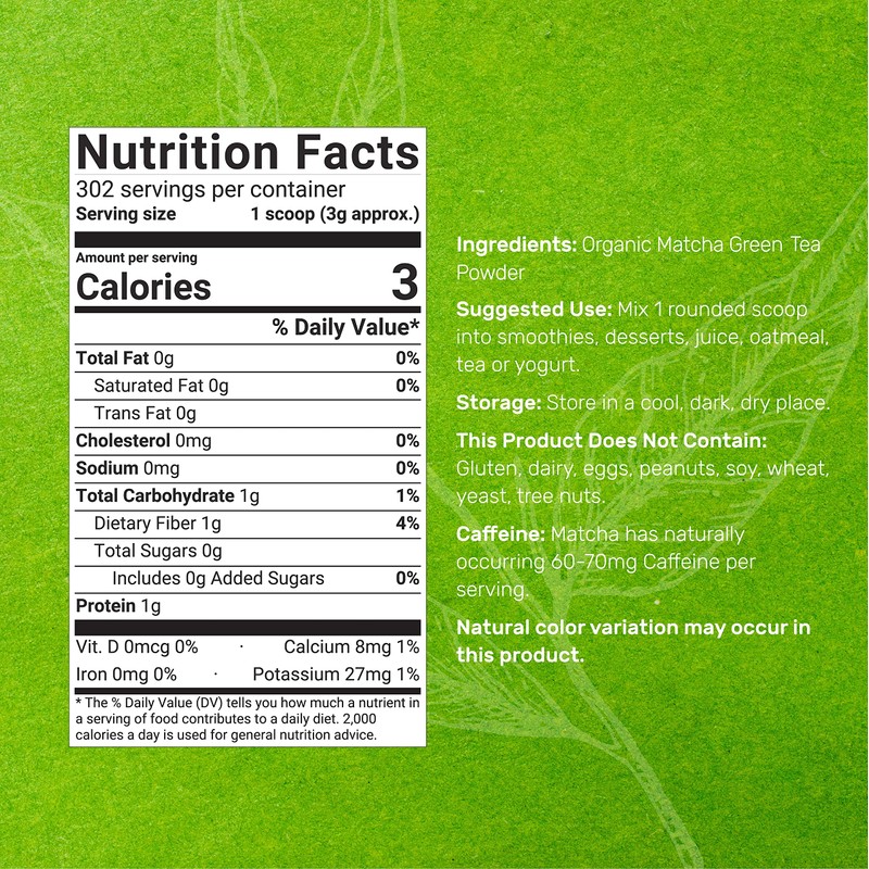 Organic Matcha Green Tea Powder, 2 lb (907g) | First