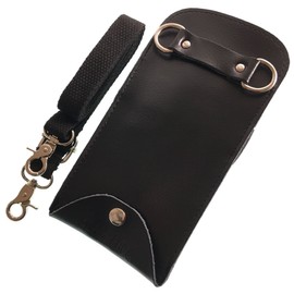 GLASS FROG Scissor Case, 3 Scissors, Genuine Leather, Hairdresser Trimmer, Compact (Black)